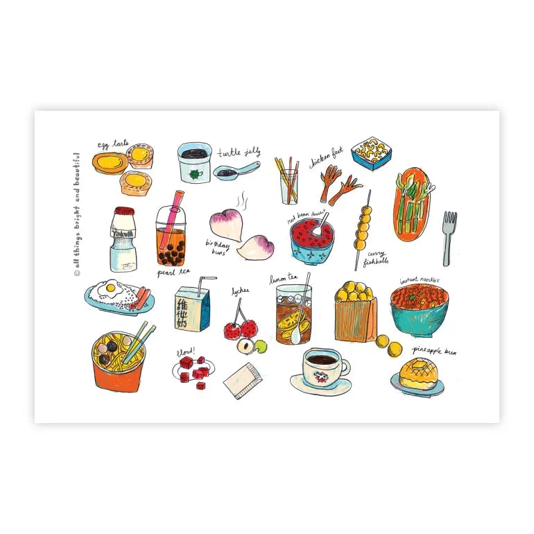 Hong Kong Food original illustrated postcard