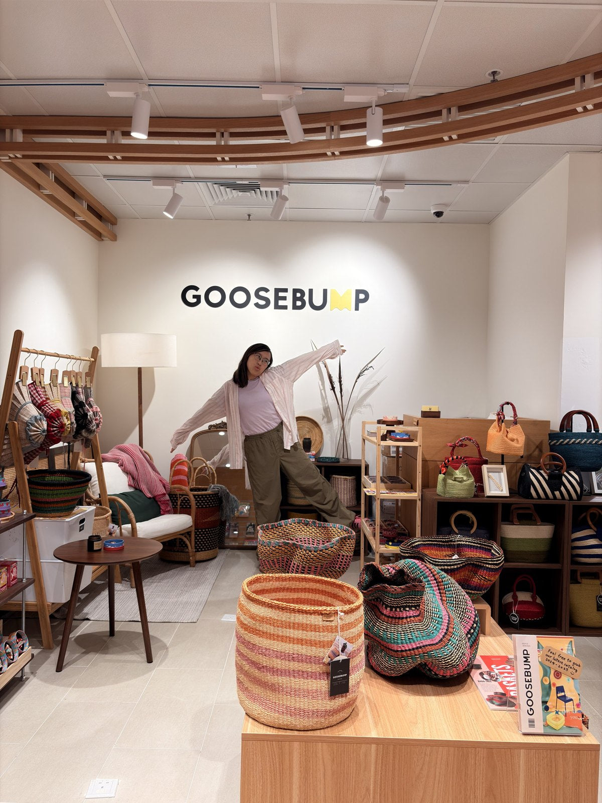 Original Goosebump shop interior with woven baskets, bags and displays