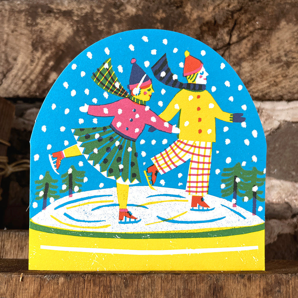 Ice Skaters Large Snowglobe Card by The Printed Peanut — additional product and styling view