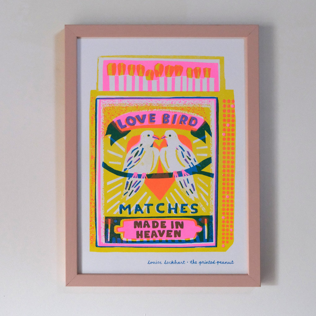 Love Bird Matches A4 Risograph Art Print by The Printed Peanut — additional product and styling view