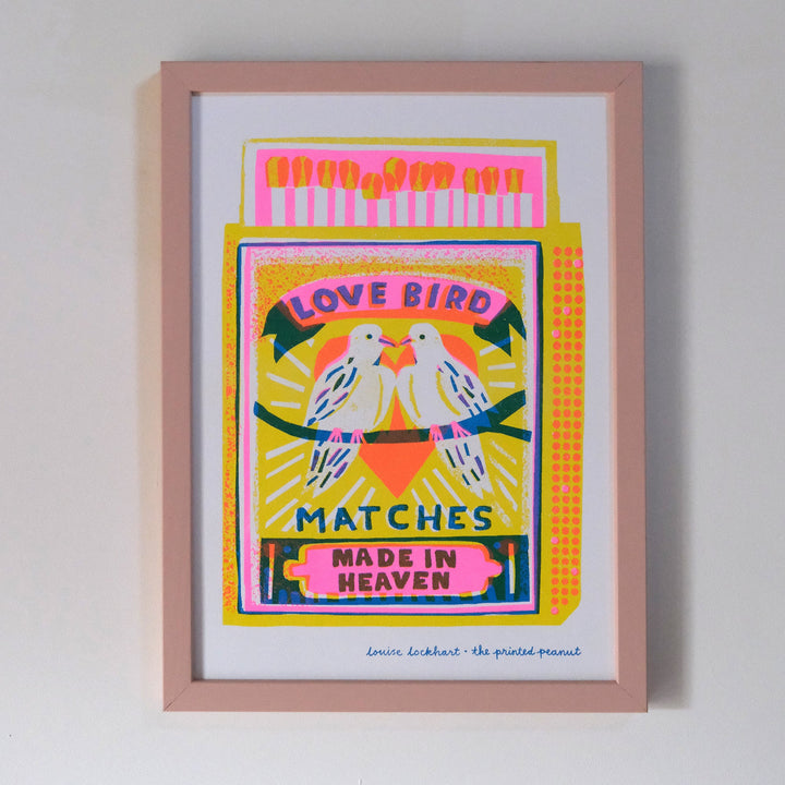 Love Bird Matches A4 Risograph Art Print by The Printed Peanut — additional product and styling view