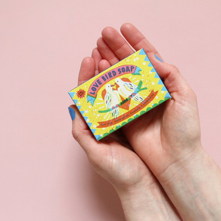 Love Bird Tea Tree, Lemongrass, Lavender & Peppermint Natural Handmade Soap Bar by The Printed Peanut — additional product and styling view