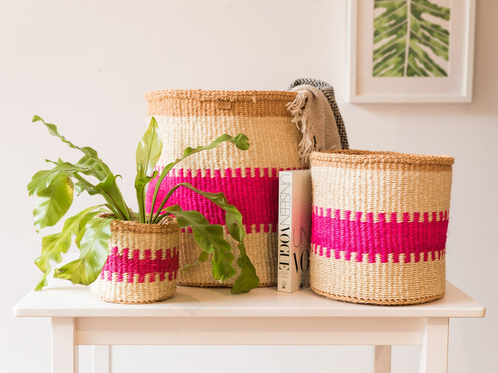 KUZUIA by The Basket Room — basket size range styled with a plant and books