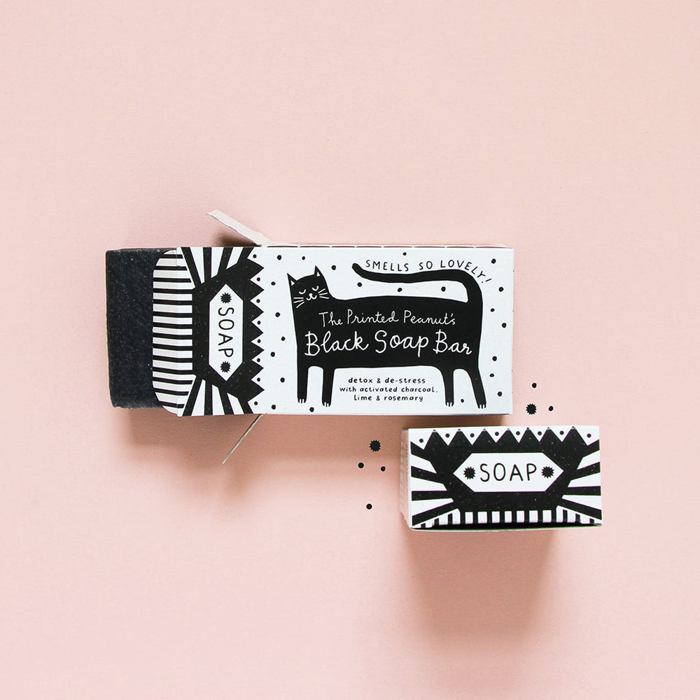 Black Cat Charcoal Natural Handmade Soap Bar by The Printed Peanut — additional product and styling view