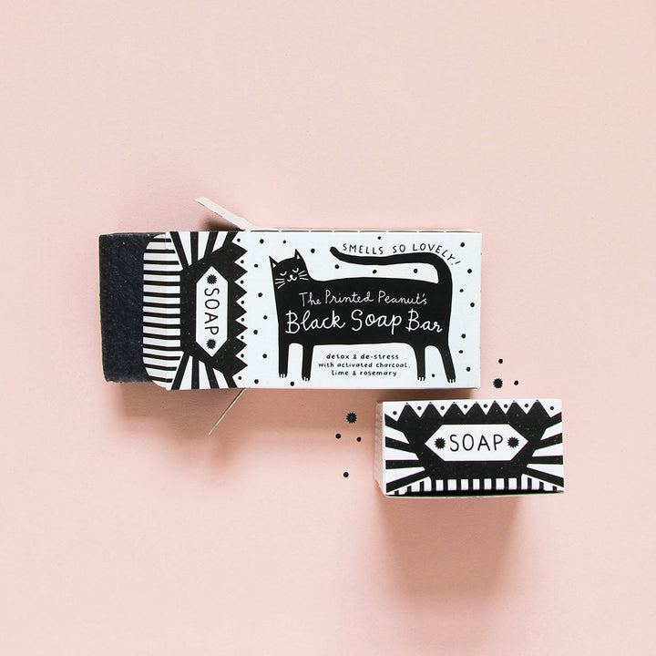 Black Cat Charcoal Natural Handmade Soap Bar by The Printed Peanut — additional product and styling view