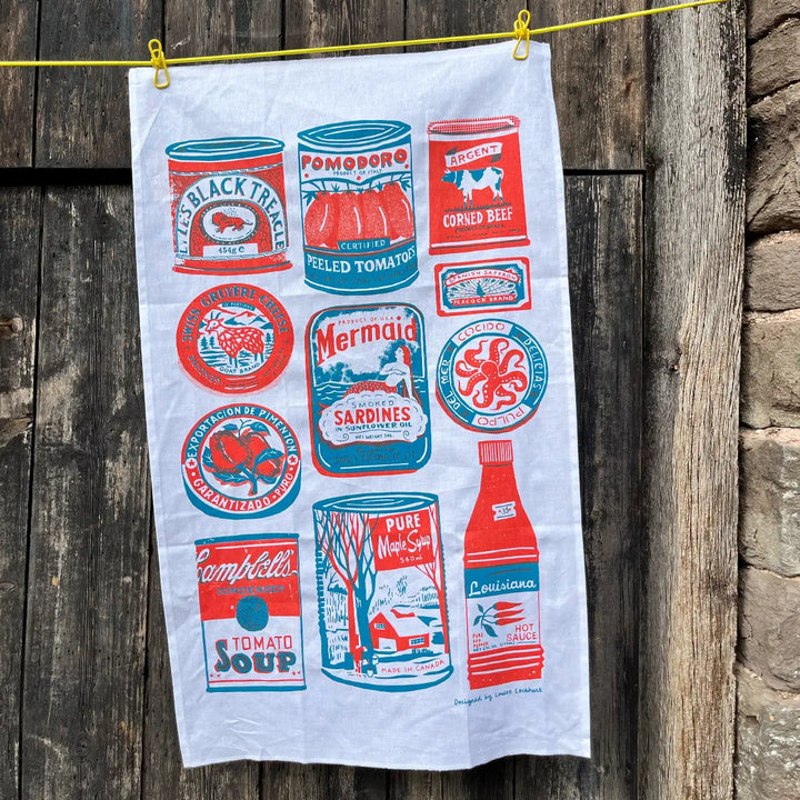 Tins Screen Printed Linen Union Tea Towel by The Printed Peanut — product view