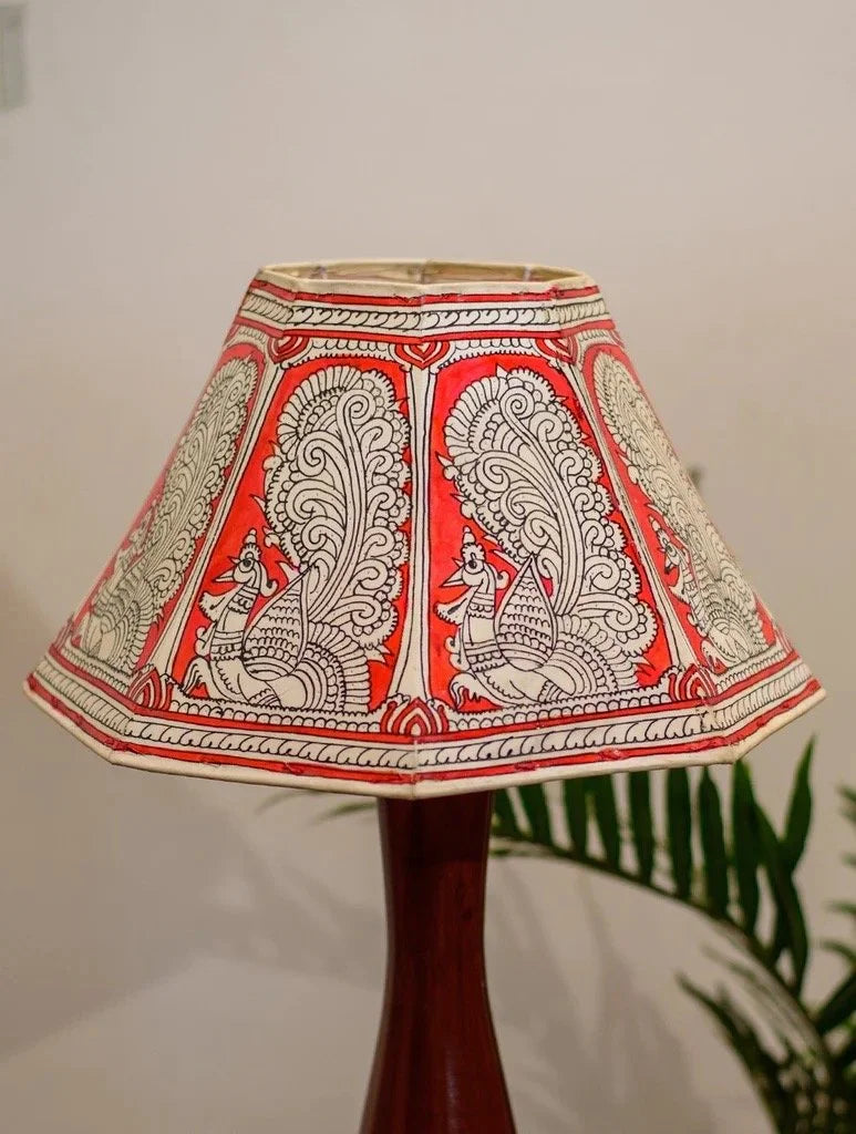 HANDMADE | Natural Lamp Shade | Red &amp; White Peacock
