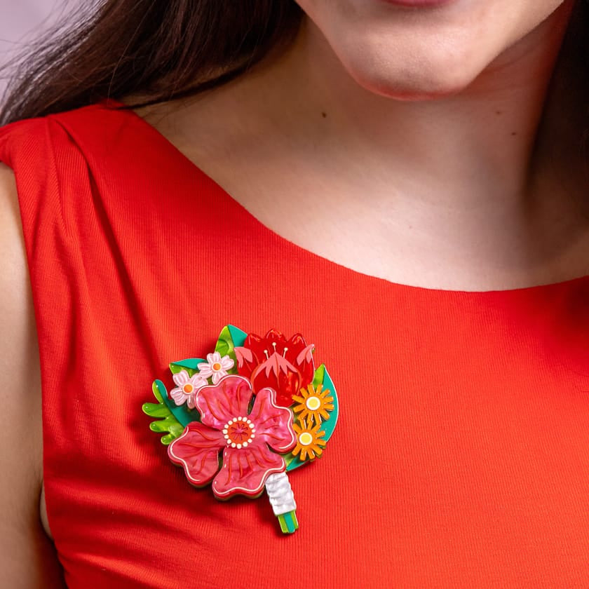 Erstwilder Petals for Keeps Brooch — official photograph worn on model