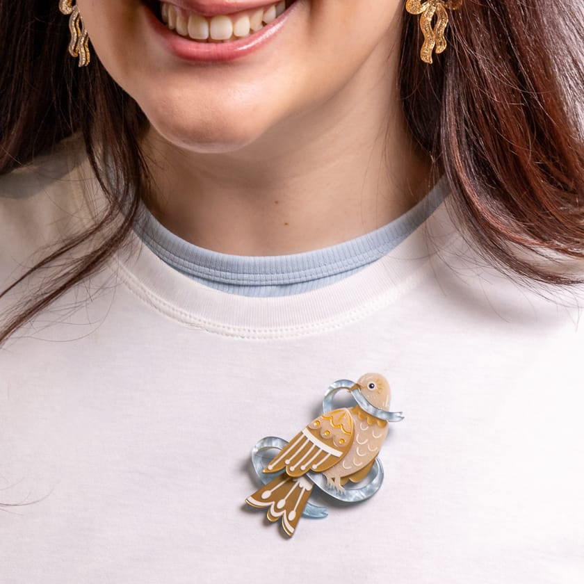 Erstwilder Blue Ribbon Days Brooch — official photograph worn on model