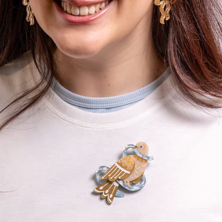 Erstwilder Blue Ribbon Days Brooch — official photograph worn on model
