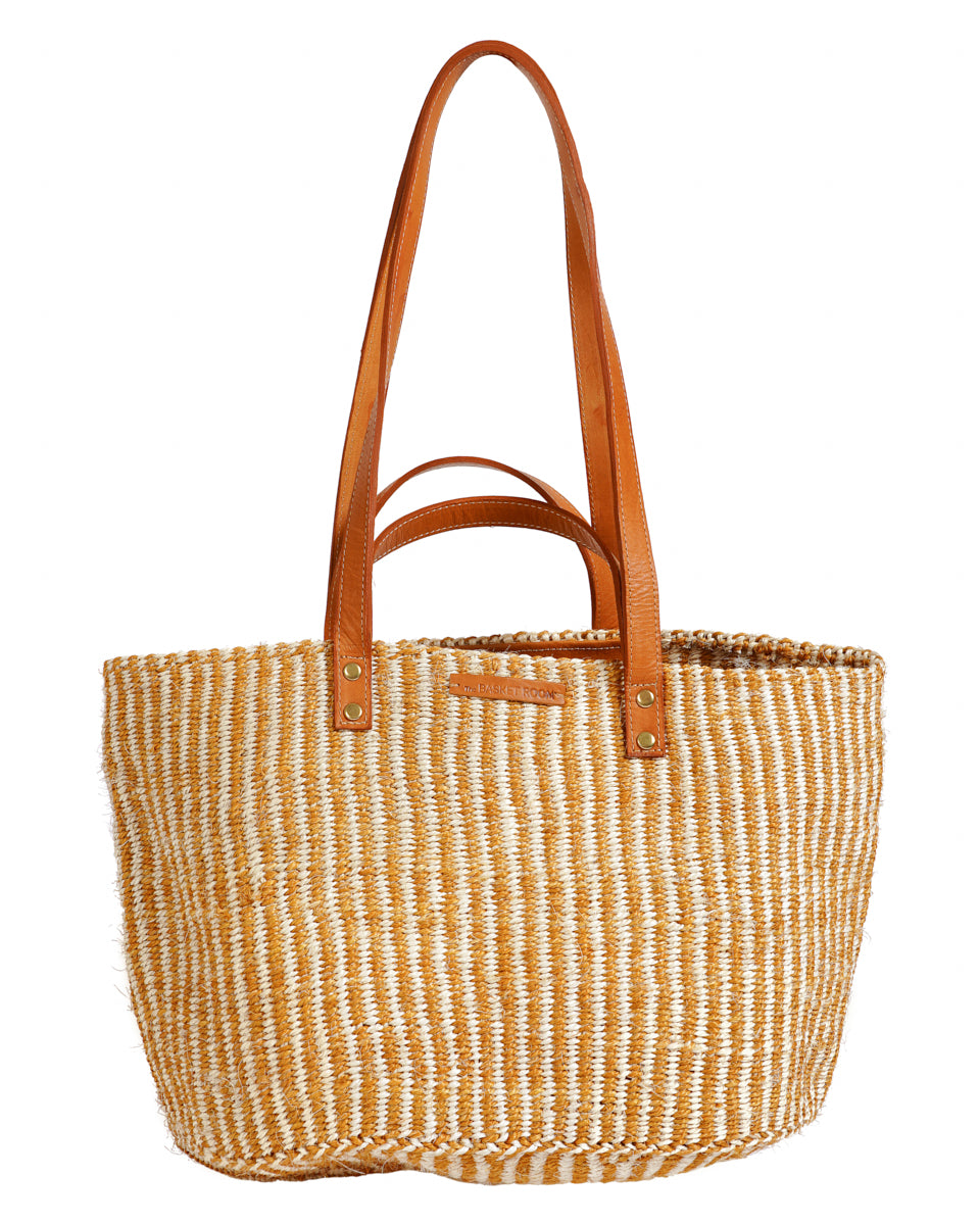 DHEHEBU Gold and Natural Pinstripe Sisal Shopper — official product photograph
