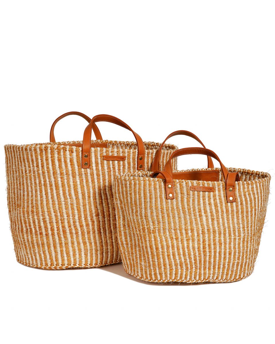 DHEHEBU Gold and Natural Pinstripe Sisal Shopper — official product photograph