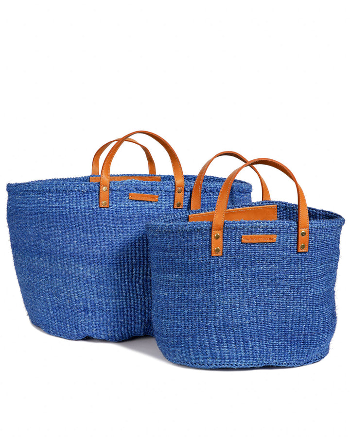 BANDARI True Blue and Tan Leather Sisal Shopper — official product photograph