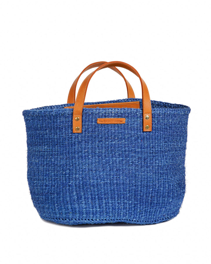 BANDARI True Blue and Tan Leather Sisal Shopper — official product photograph