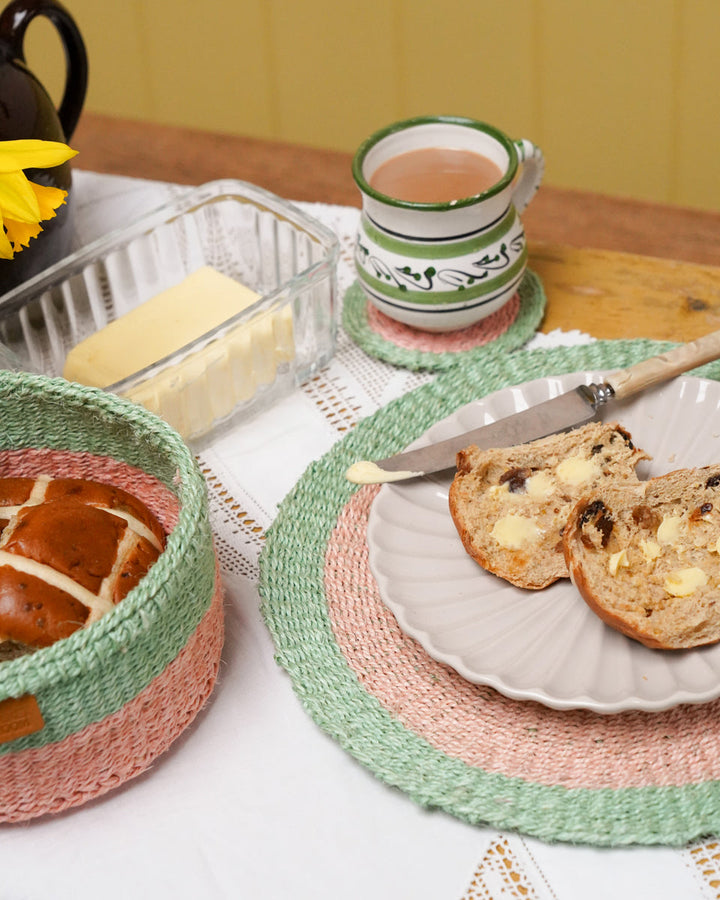 ZAMBARAU Dusty Pink and Sapling Green Placemat — official product photograph