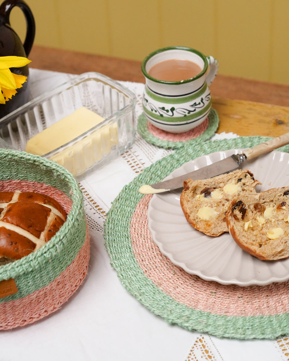 ZAMBARAU Dusty Pink and Sapling Green Coaster — official product photograph