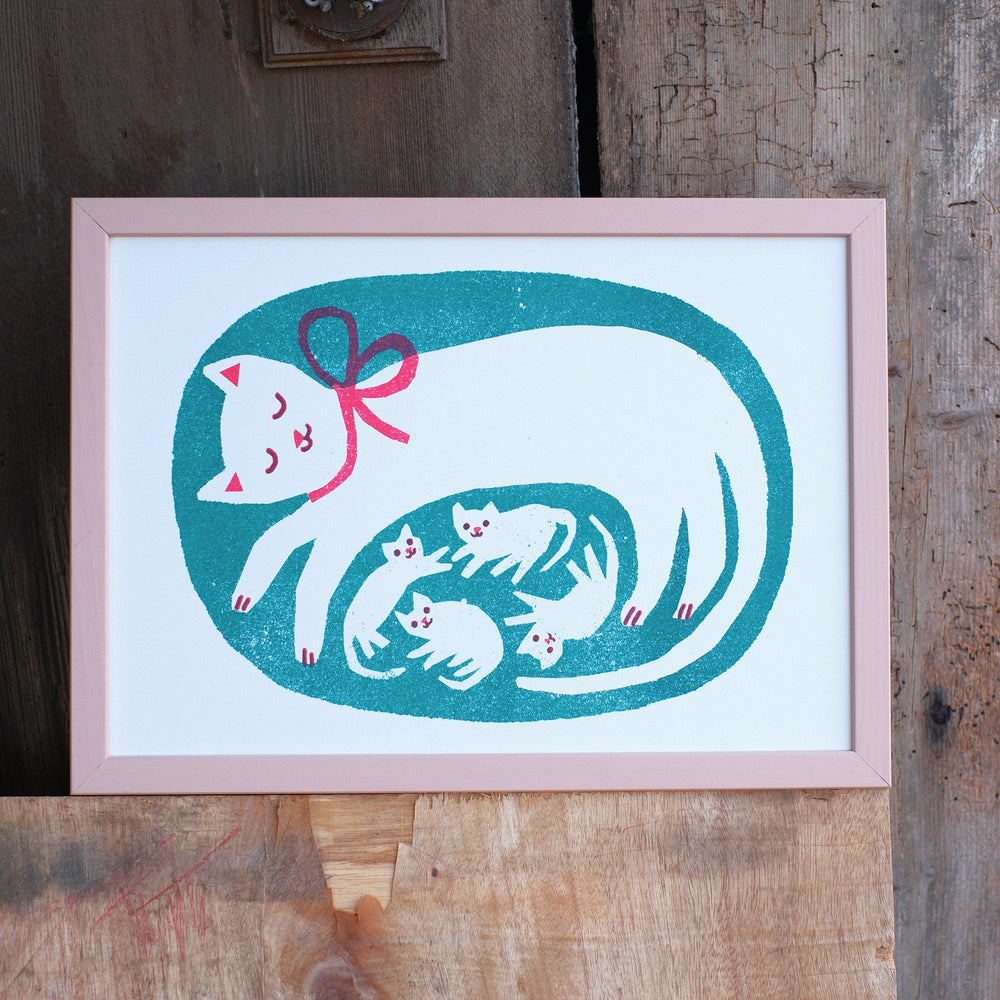 Cat & Kittens A4 Risograph Art Print by The Printed Peanut — additional product and styling view