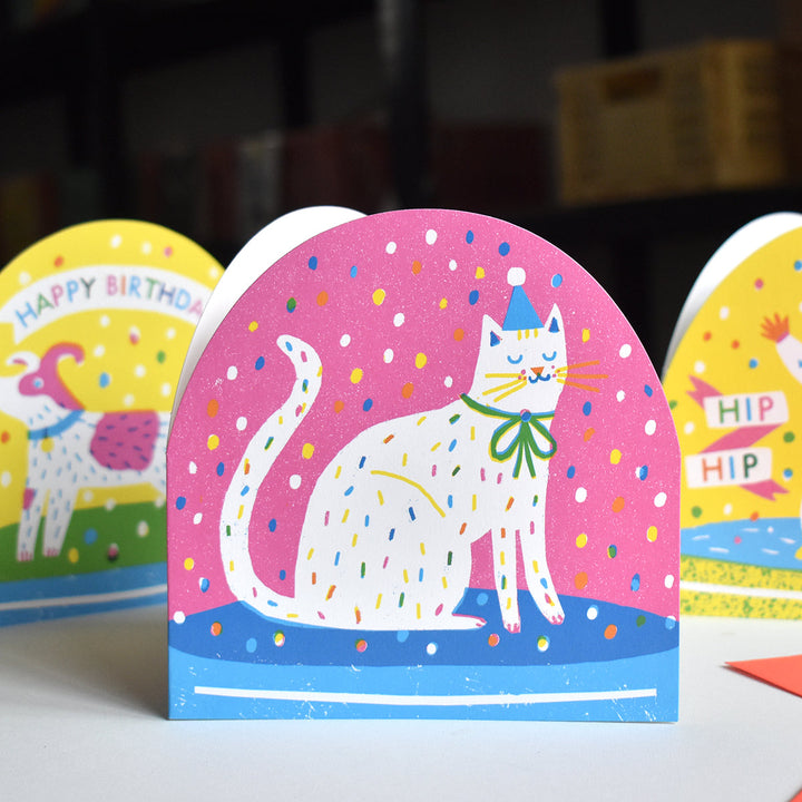 Party Cat Large Snowglobe Card by The Printed Peanut — additional product and styling view