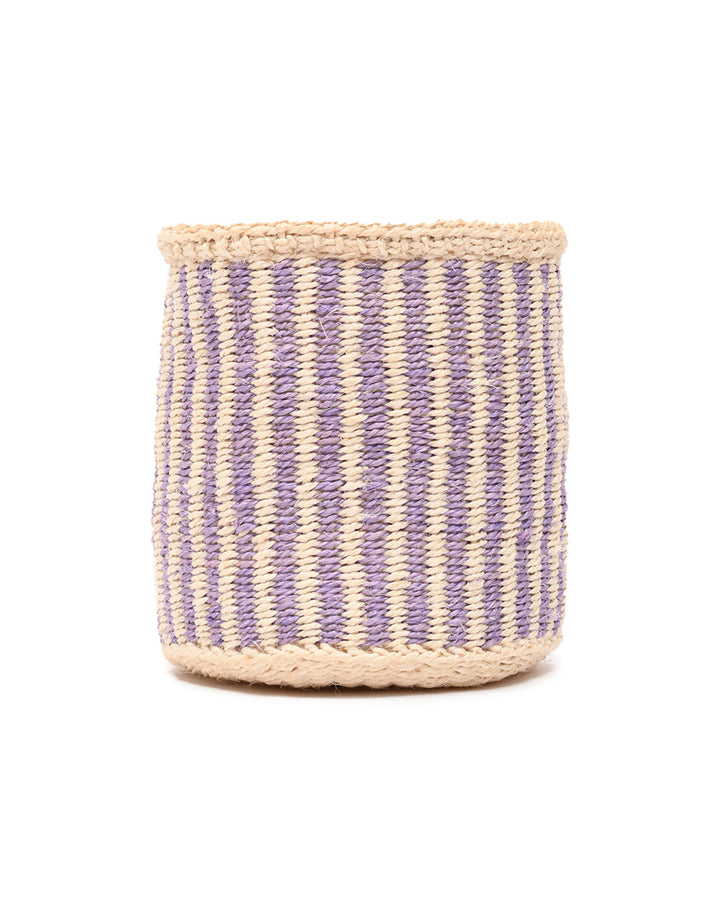 UMEME Small lavender pinstripe basket — approximately 17–19 cm diameter × 17–19 cm height; one basket