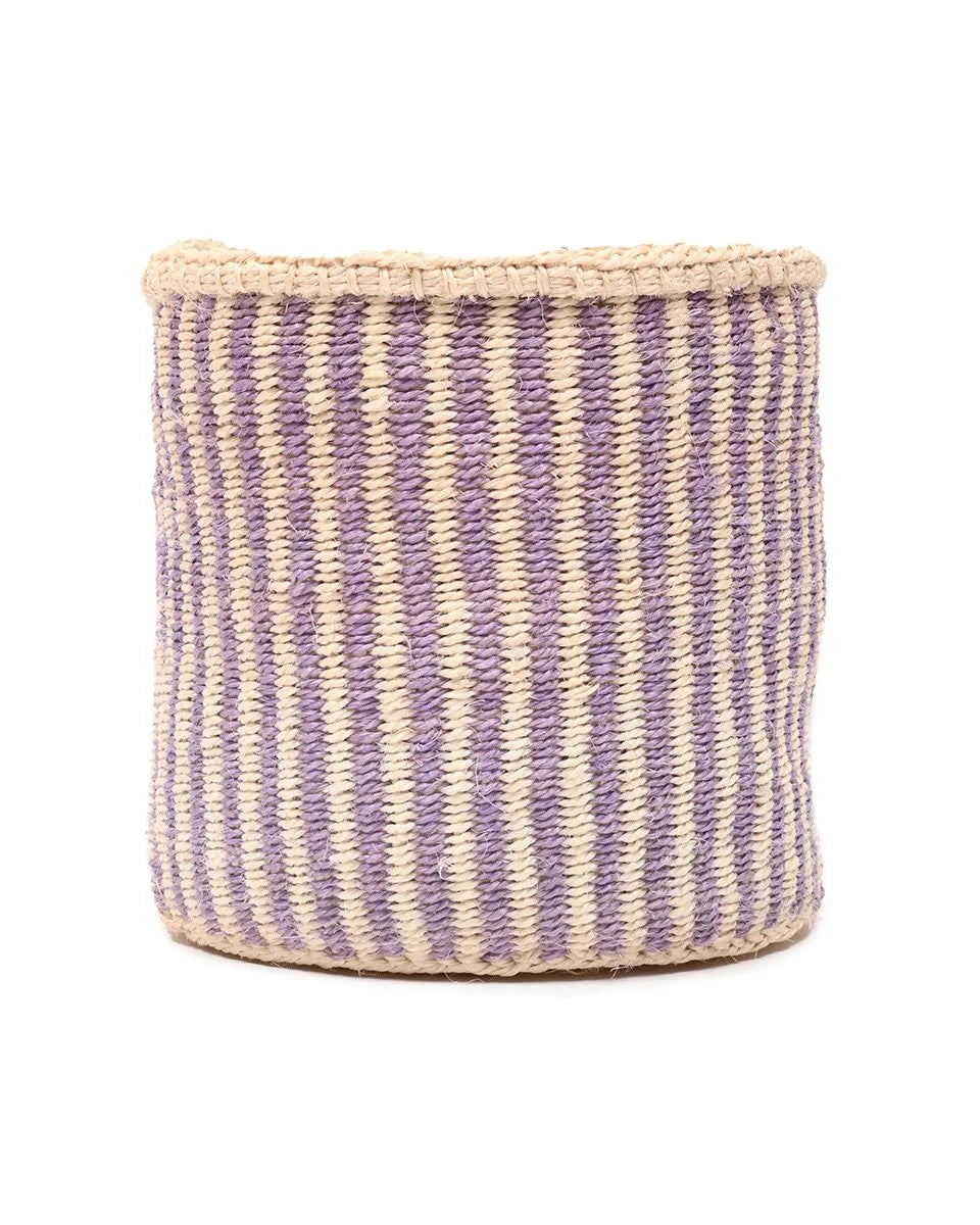 UMEME by The Basket Room — single lavender and natural pinstripe basket, front view; size not specified