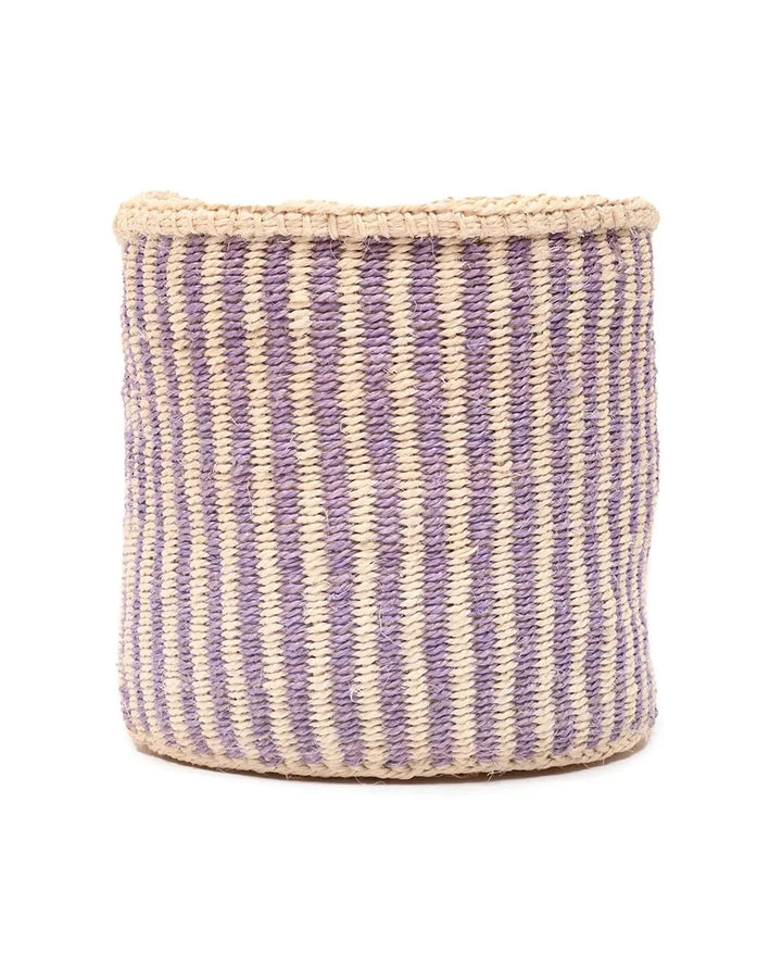 UMEME by The Basket Room — single lavender and natural pinstripe basket, front view; size not specified