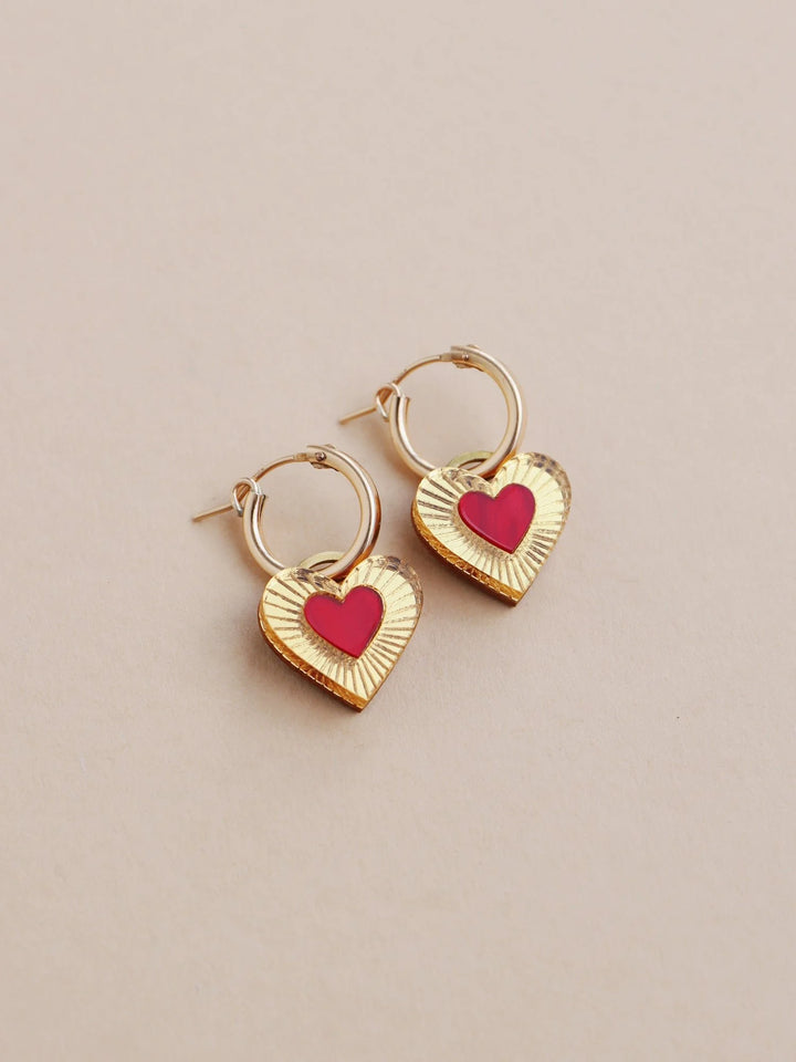 WOLF &amp; MOON | EARRINGS | Mini Lyra Hoops - Red