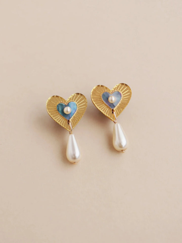 WOLF &amp; MOON | EARRINGS | Robyn Drop Studs - Blue Mother of Pearl
