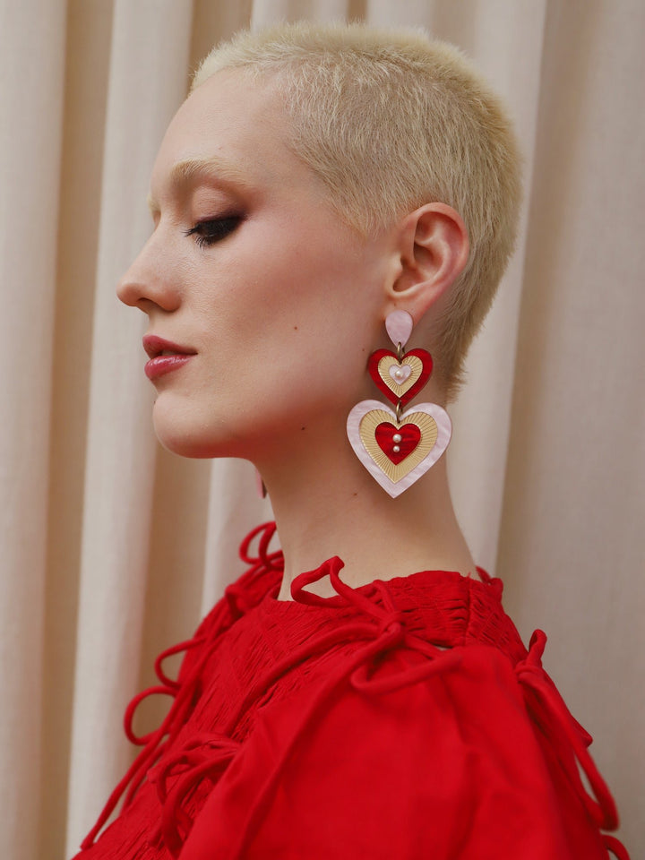 WOLF &amp; MOON | EARRINGS | Ava Statement Earrings - Pink/Red