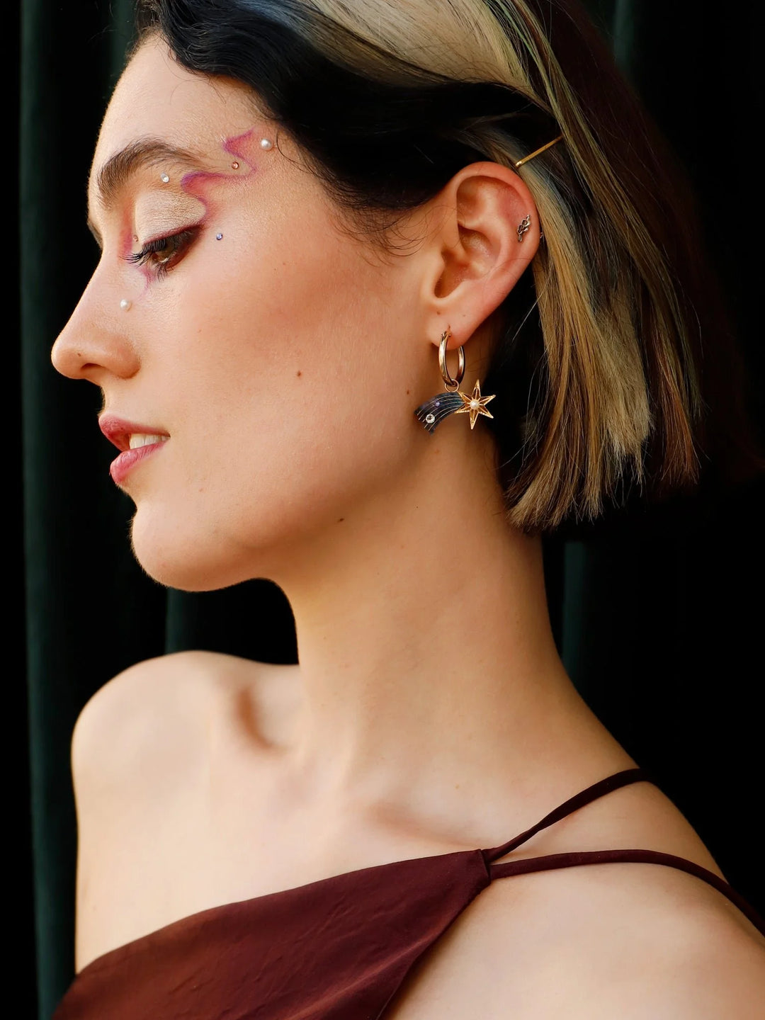 WOLF &amp; MOON | EARRINGS | Shooting Star &amp; Saturn Hoops