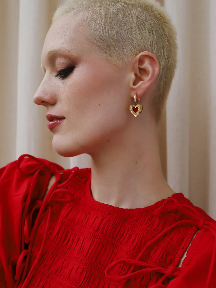 WOLF &amp; MOON | EARRINGS | Mini Lyra Hoops - Red
