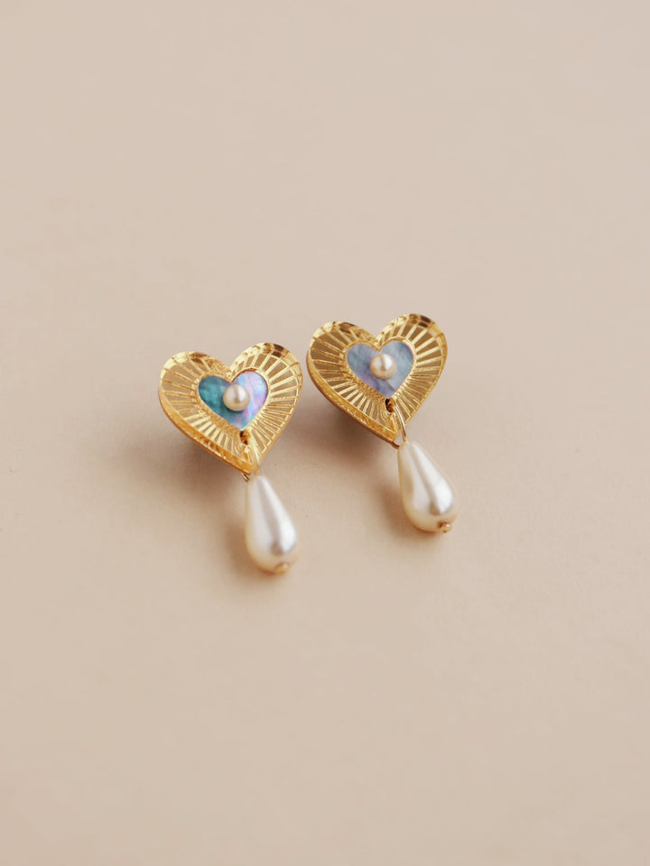 WOLF &amp; MOON | EARRINGS | Robyn Drop Studs - Blue Mother of Pearl