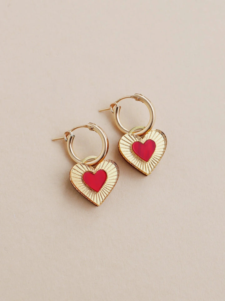 WOLF &amp; MOON | EARRINGS | Mini Lyra Hoops - Red