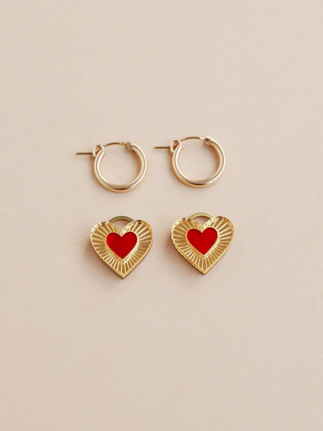 WOLF &amp; MOON | EARRINGS | Mini Lyra Hoops - Red