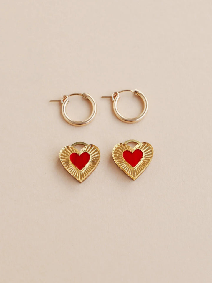 WOLF &amp; MOON | EARRINGS | Mini Lyra Hoops - Red