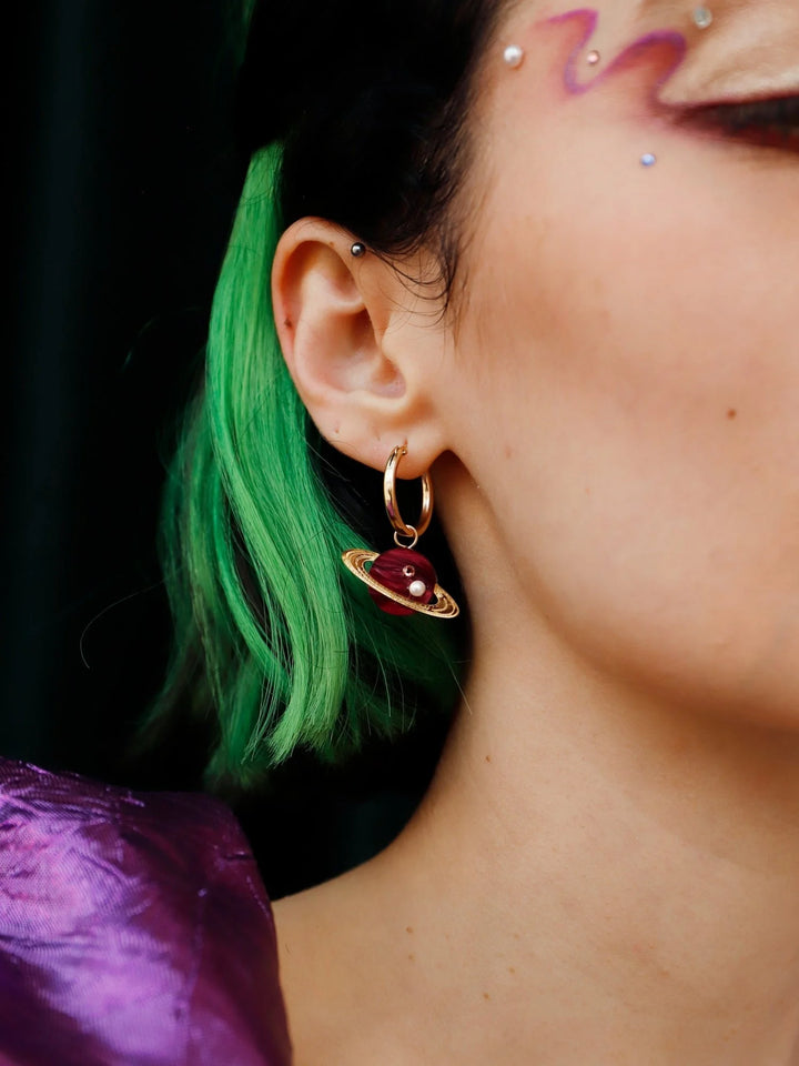 WOLF &amp; MOON | EARRINGS | Shooting Star &amp; Saturn Hoops