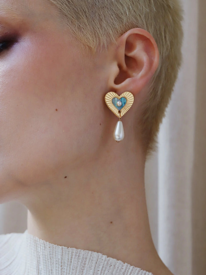WOLF &amp; MOON | EARRINGS | Robyn Drop Studs - Blue Mother of Pearl
