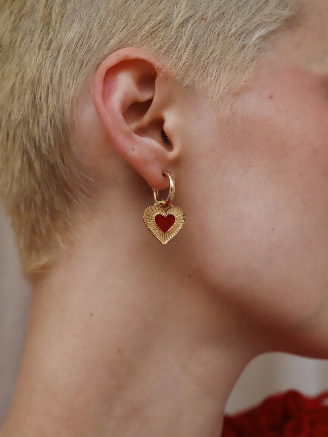WOLF &amp; MOON | EARRINGS | Mini Lyra Hoops - Red