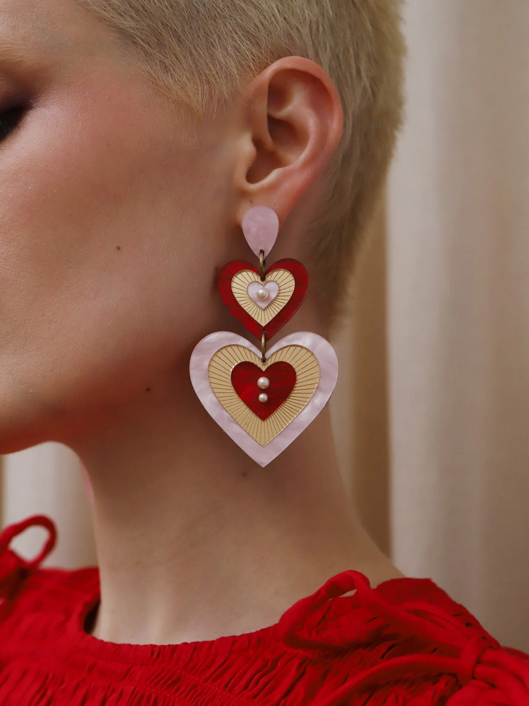 WOLF &amp; MOON | EARRINGS | Ava Statement Earrings - Pink/Red