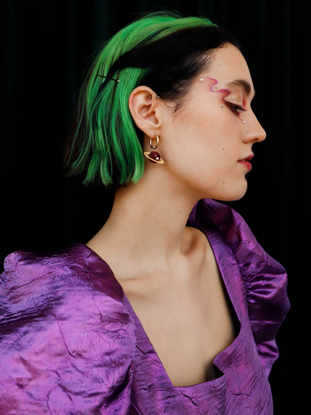 WOLF &amp; MOON | EARRINGS | Shooting Star &amp; Saturn Hoops