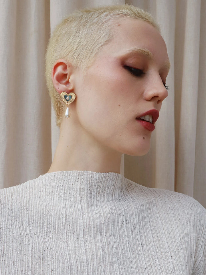 WOLF &amp; MOON | EARRINGS | Robyn Drop Studs - Blue Mother of Pearl