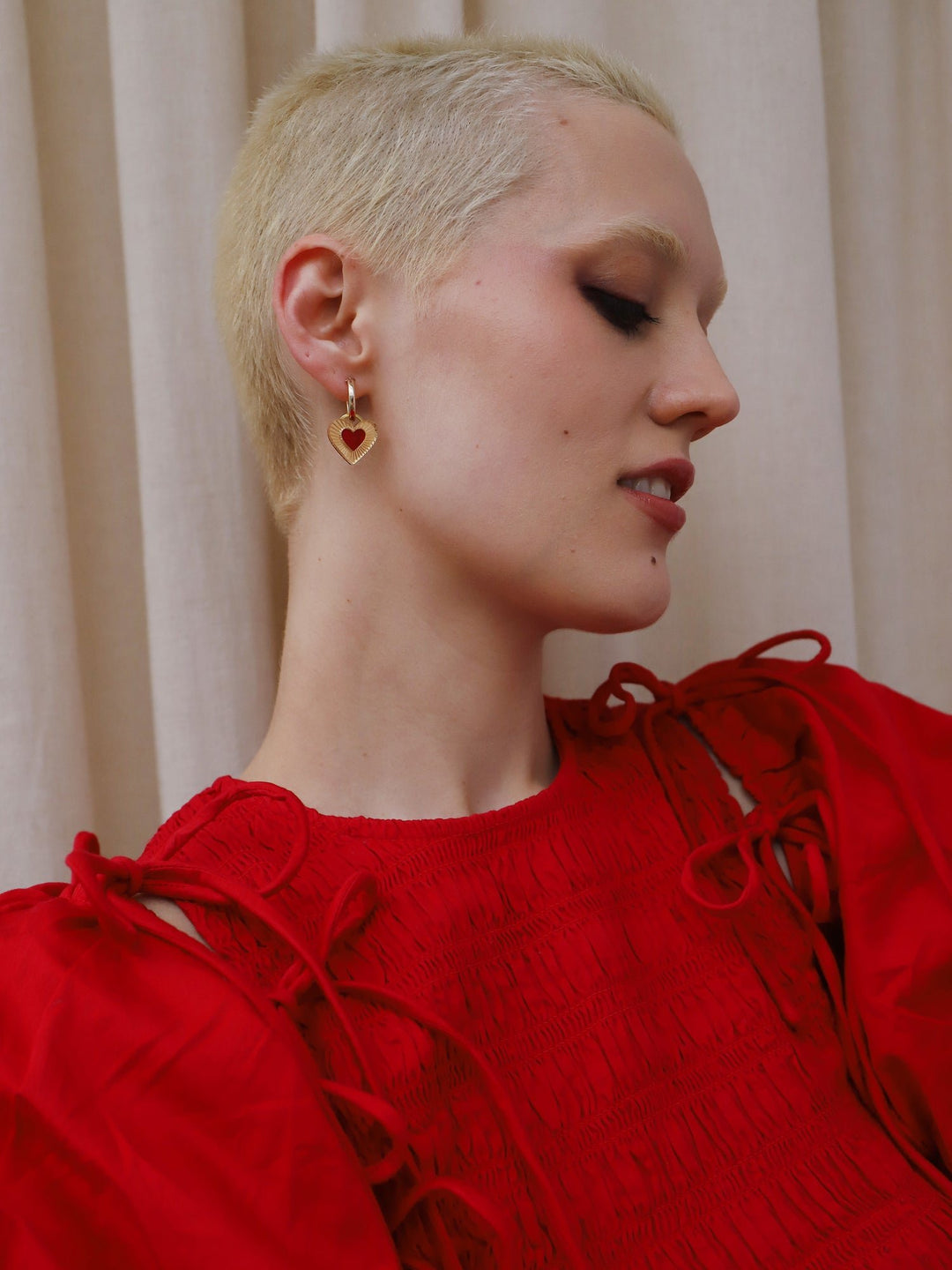 WOLF &amp; MOON | EARRINGS | Mini Lyra Hoops - Red