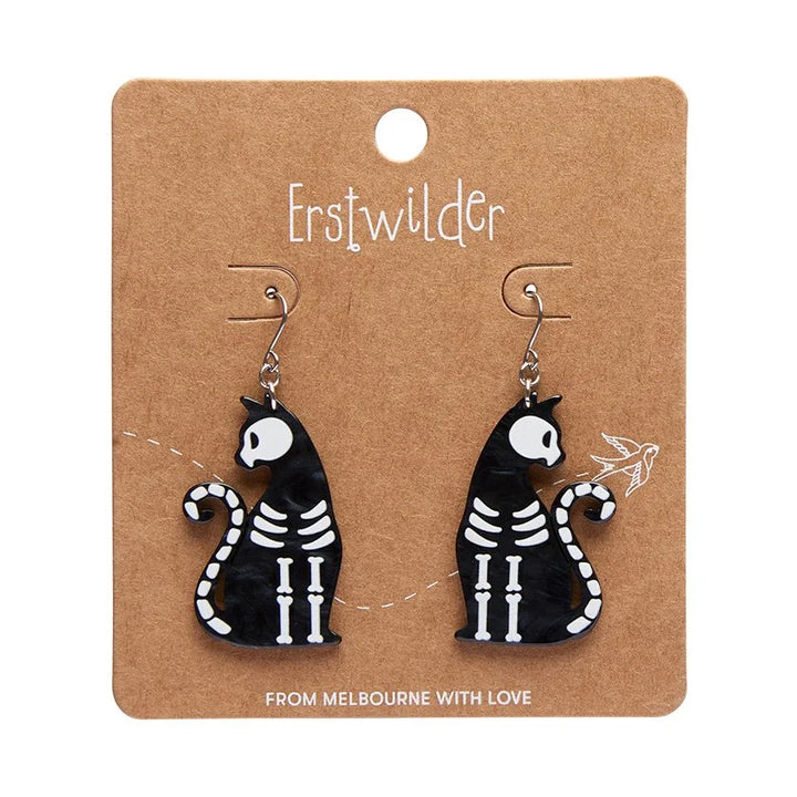 ERSTWILDER | EARRINGS | Bone Kitty Drop Earrings - Black