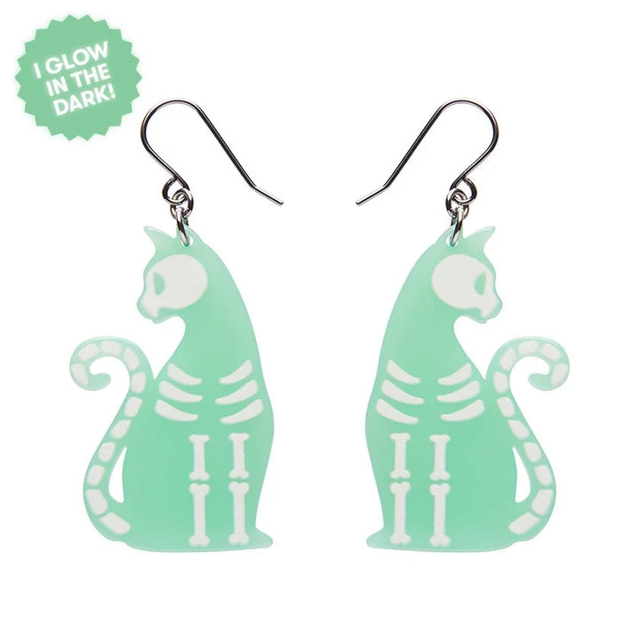 ERSTWILDER | EARRINGS | Bone Kitty Drop Earrings - Glow in the Dark