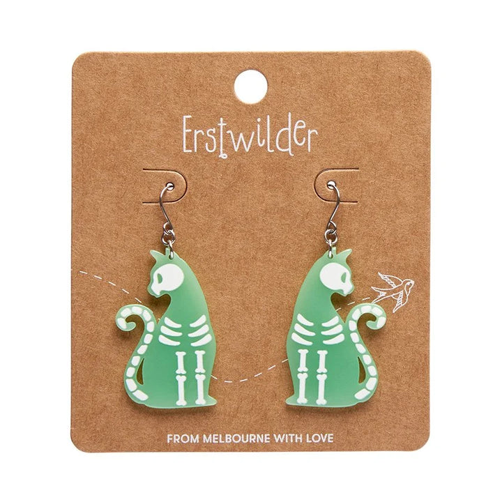 ERSTWILDER | EARRINGS | Bone Kitty Drop Earrings - Glow in the Dark