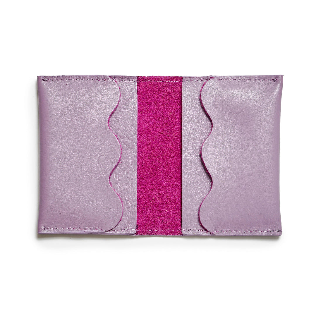 Project Dyad Wave Cardholder in Lilac, open showing wave-edged card compartments
