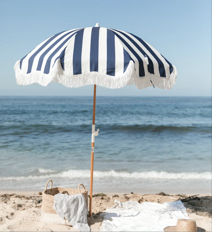BUSINESS &amp; PLEASURE CO | SHEK O BEACH UMBRELLA  |  CAPTAIN NAVY STRIPE
