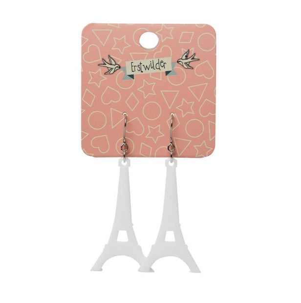 ERSTWILDER | EARRINGS | Eiffel Tower Solid Resin Drop Earrings - White