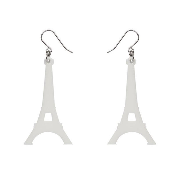 ERSTWILDER | EARRINGS | Eiffel Tower Solid Resin Drop Earrings - White