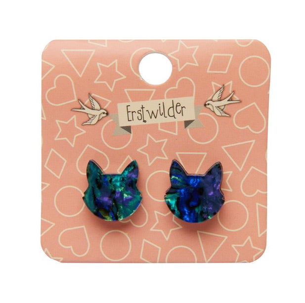 ERSTWILDER | 耳環 | 貓頭熔岩樹脂耳針式耳環 – 綠色
