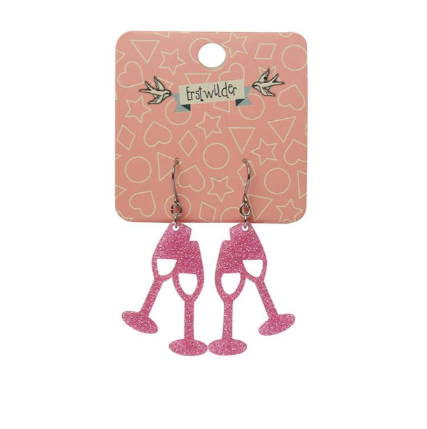 ERSTWILDER | EARRINGS | Champagne Flute Glitter Drop Earrings - Pink